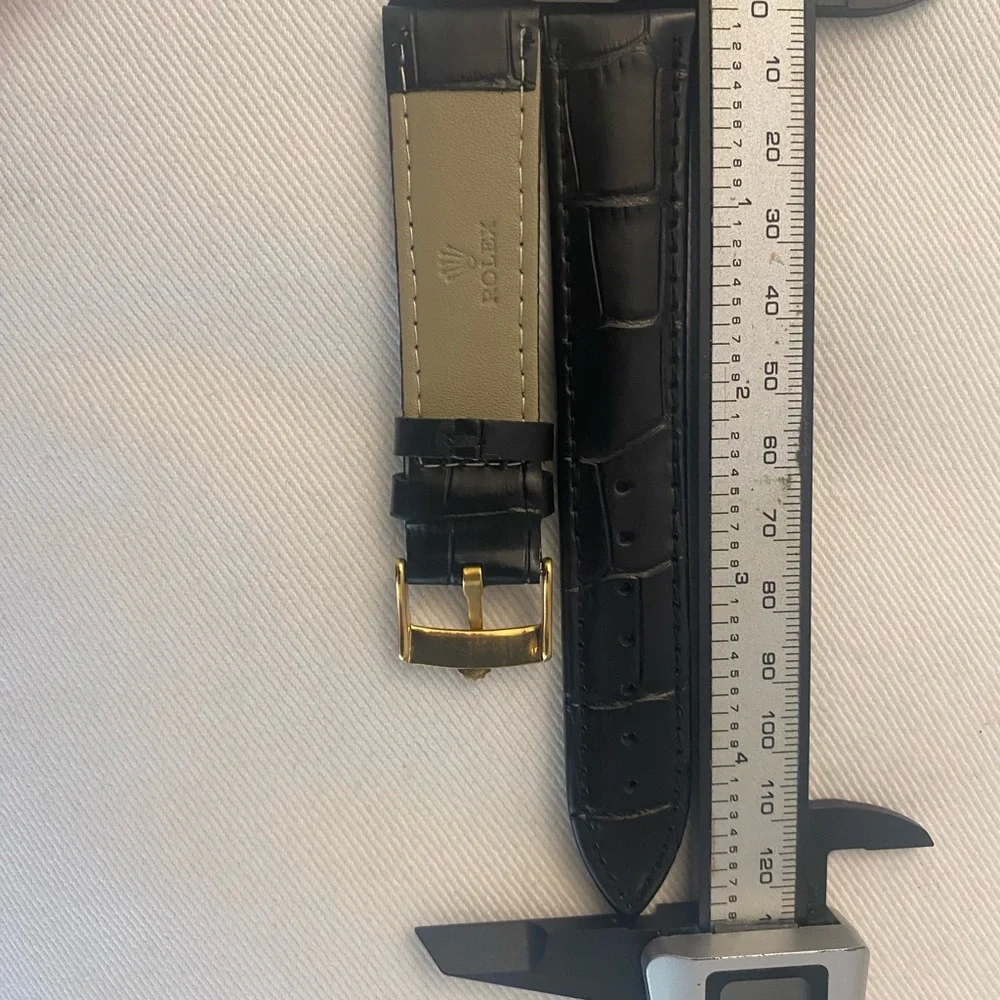 Rolex Black 20mm Leather Strap with Gold plated Buckle